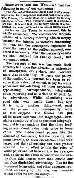 “Newspapers and the War,” New York Times, August 16, 1861
