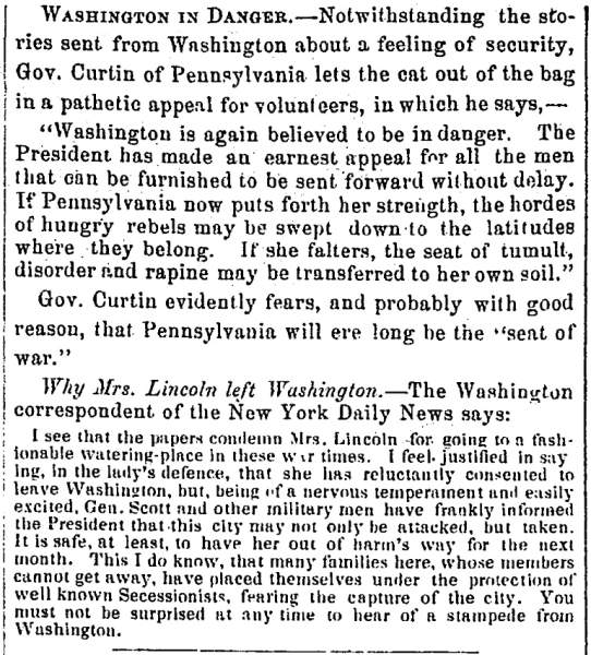 “Washington in Danger,” Fayetteville (NC) Observer, August 29, 1861