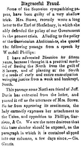 “Disgraceful Fraud,” Chillicothe (OH) Scioto Gazette, October 29, 1861