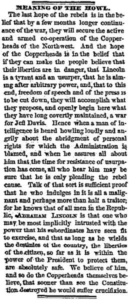 “Meaning of the Howl,” Chicago (IL) Tribune, June 24, 1863