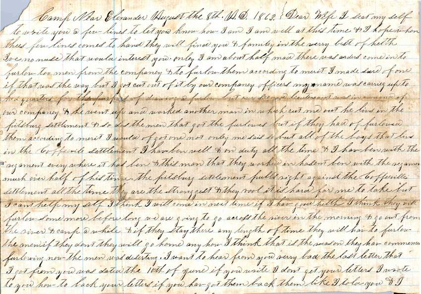 William Elisha Stoker to Elizabeth E. Stoker, August 8, 1863 (Page 1)