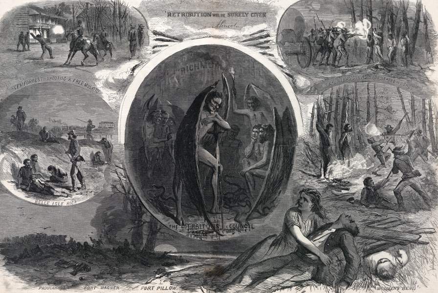 "Rebel Atrocities," Anti-Confederate propaganda, Harper's Weekly, May 1864, artist's impression, zoomable image