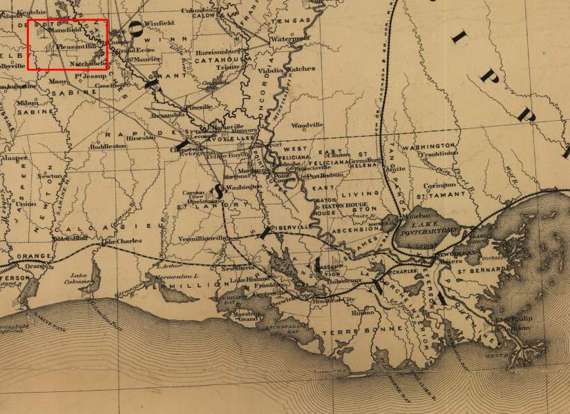 Battle of Mansfield, April 8, 1864, Walker’s Texas Division Campaign Map, detail