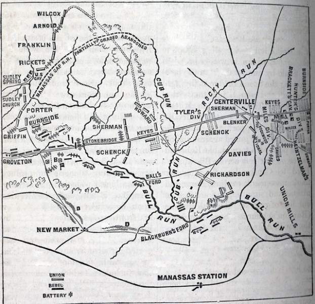 The First Bull Run, Manassas, Virginia, July 21, 1861, Battle Map