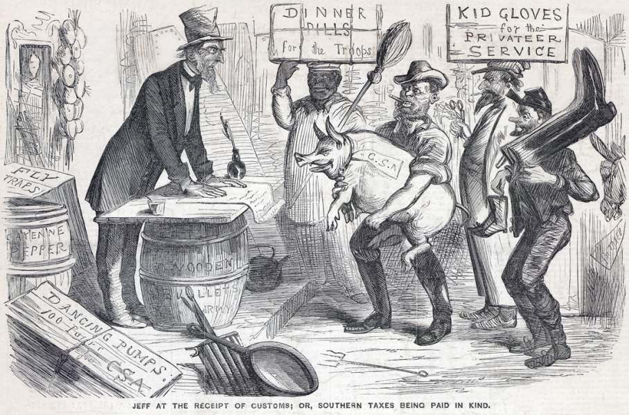 "Jeff at the Receipt of Customs," cartoon, October 21, 1861
