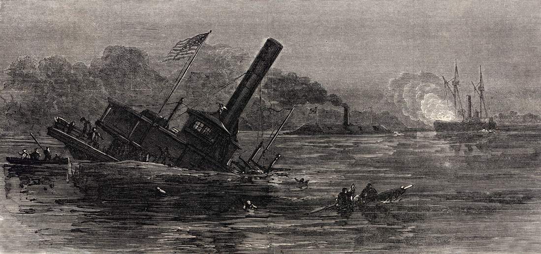 Sinking of the U.S.S. Southfield by the C.S.S. Albemarle, Roanoke River, North Carolina, April 19, 1864, artist's impression