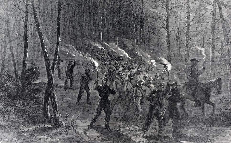 Confederate Prisoners being escorted to the rear, Dinwiddie County, Virginia, October, 1864, artist's impression