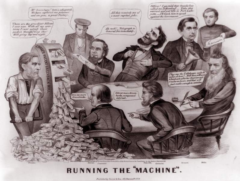 "Running the 'Machine,' " circa 1864, political cartoon, zoomable image