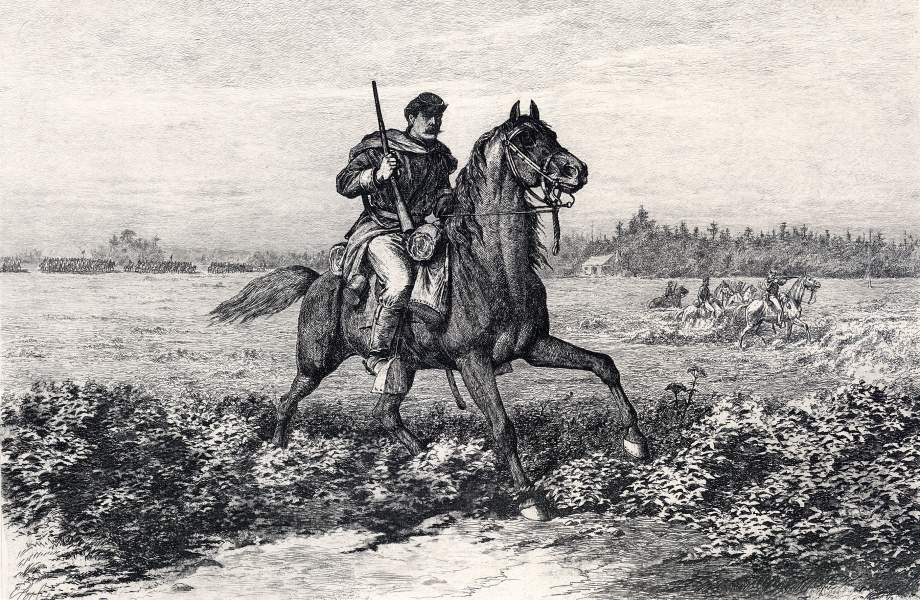 "An Advance of the Cavalry Skirmish Line," Edwin Forbes, copper plate etching, 1876, zoomable image