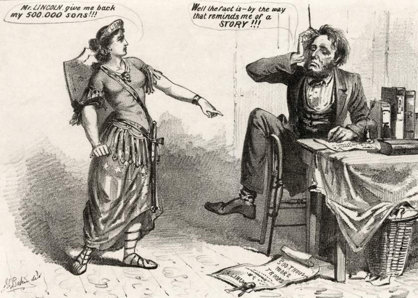 "Columbia Demands Her Children," 1864, political cartoon, detail