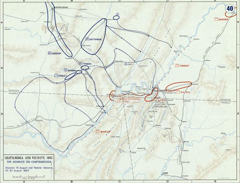 Chattanooga Campaign, movements of August 15-30, 1863, campaign map, zoomable image