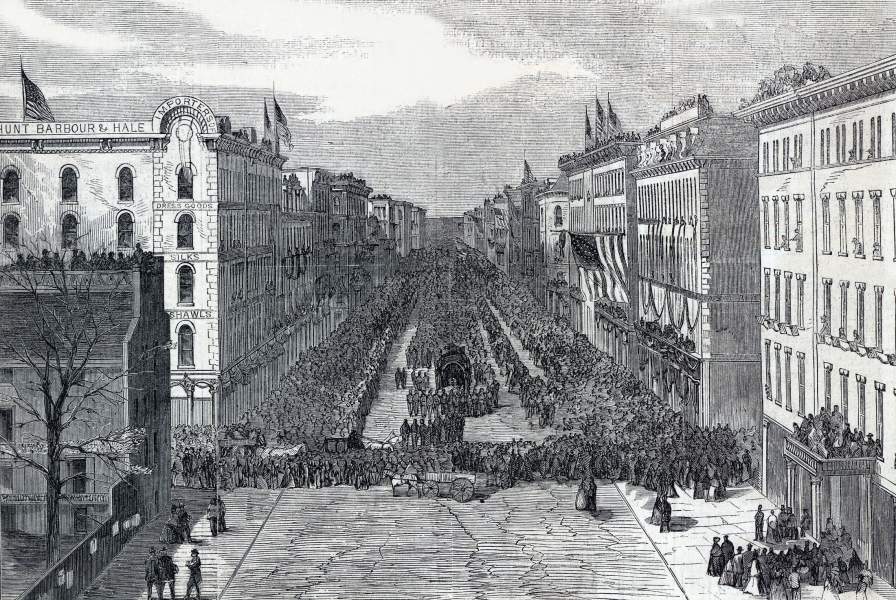 President Lincoln's Funeral Procession in Chicago, Illinois, May 1, 1865, artist's impression, zoomable image