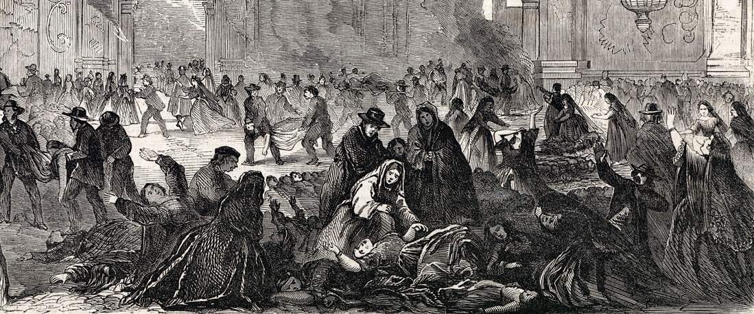 Search for the missing of fire disaster in Santiago, Chile, December 8, 1863, artist's impression, detail