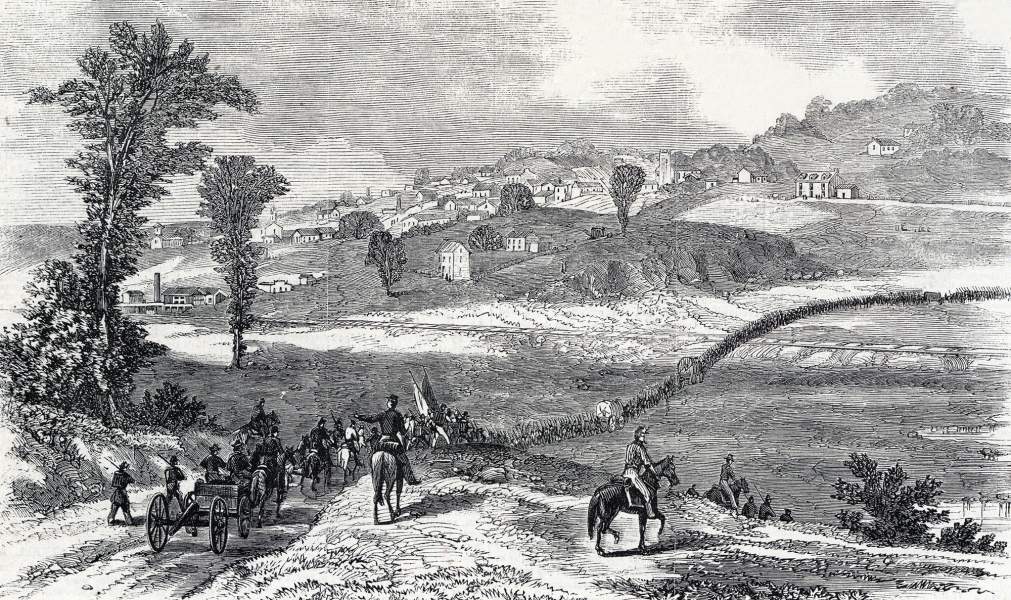 Union troops entering Clinton, Mississippi, November, 1863, artist's impression, zoomable image