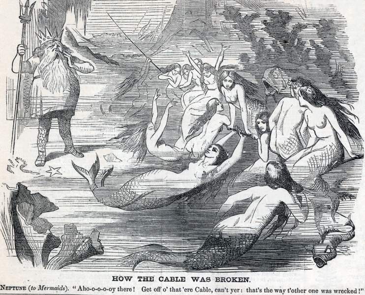 "How the Cable Was Broken," cartoon, Harper's Weekly Magazine, September 2, 1865