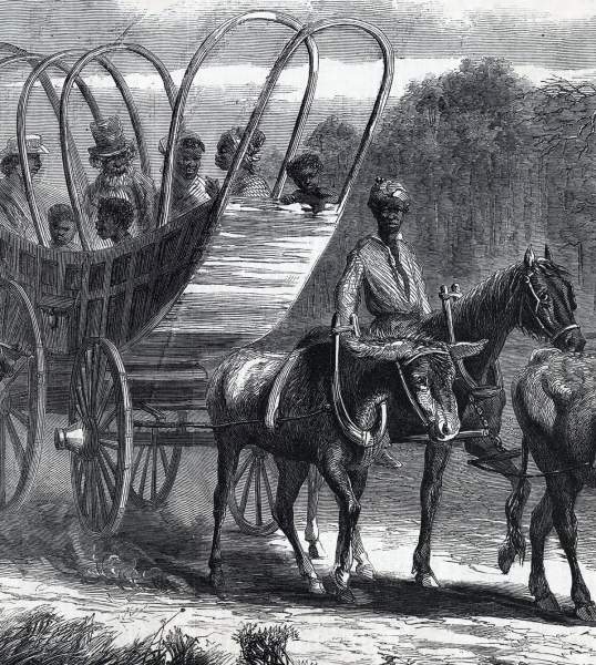African-American fugitives from slavery entering Union lines, July 1864, artist's impression, zoomable image, detail