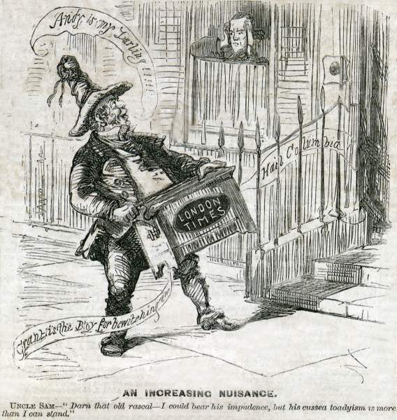 "An Increasing Nuisance," cartoon, Frank Leslie's Illustrated Newspaper, February 10, 1866.