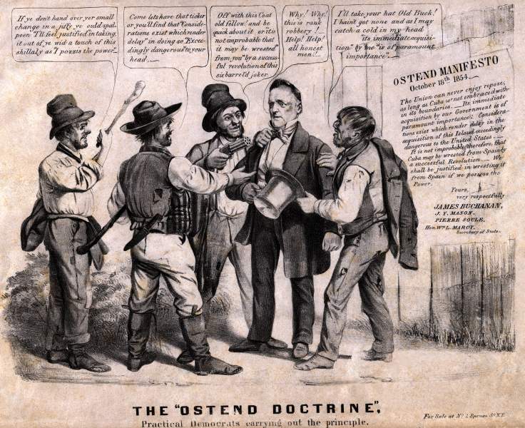 "The 'Ostend Doctrine,' Practical Democrats Carrying Out the Principle,” cartoon, 1854, zoomable image