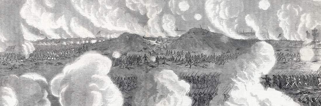 Union's Ninth Corps attacking after the explosion of the mine at Petersburg, July 30,1864, artist's impression, detail 