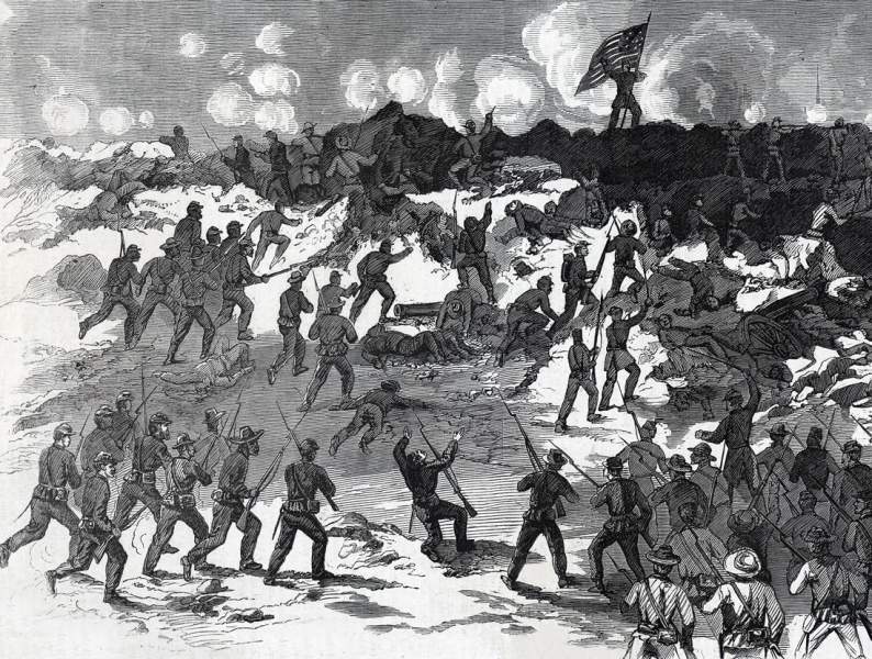Attack of the Union's 9th Corps, Battle of Crater, Petersburg, Virginia, July 30, 1864, artist's impression, further detail