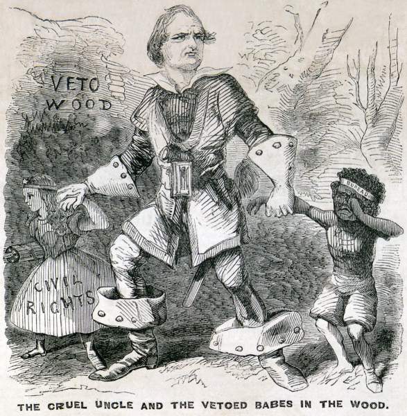 "The Cruel Uncle and the Vetoed Babes in the Wood,"  cartoon, Frank Leslie's Illustrated Newspaper, May 12, 1866.