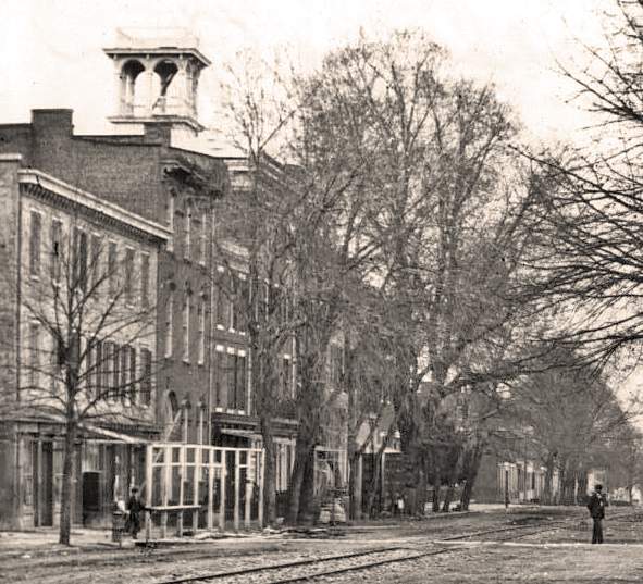East High Street, north side, looking east from the Town Square, Carlisle, Pennsylvania, circa 1872