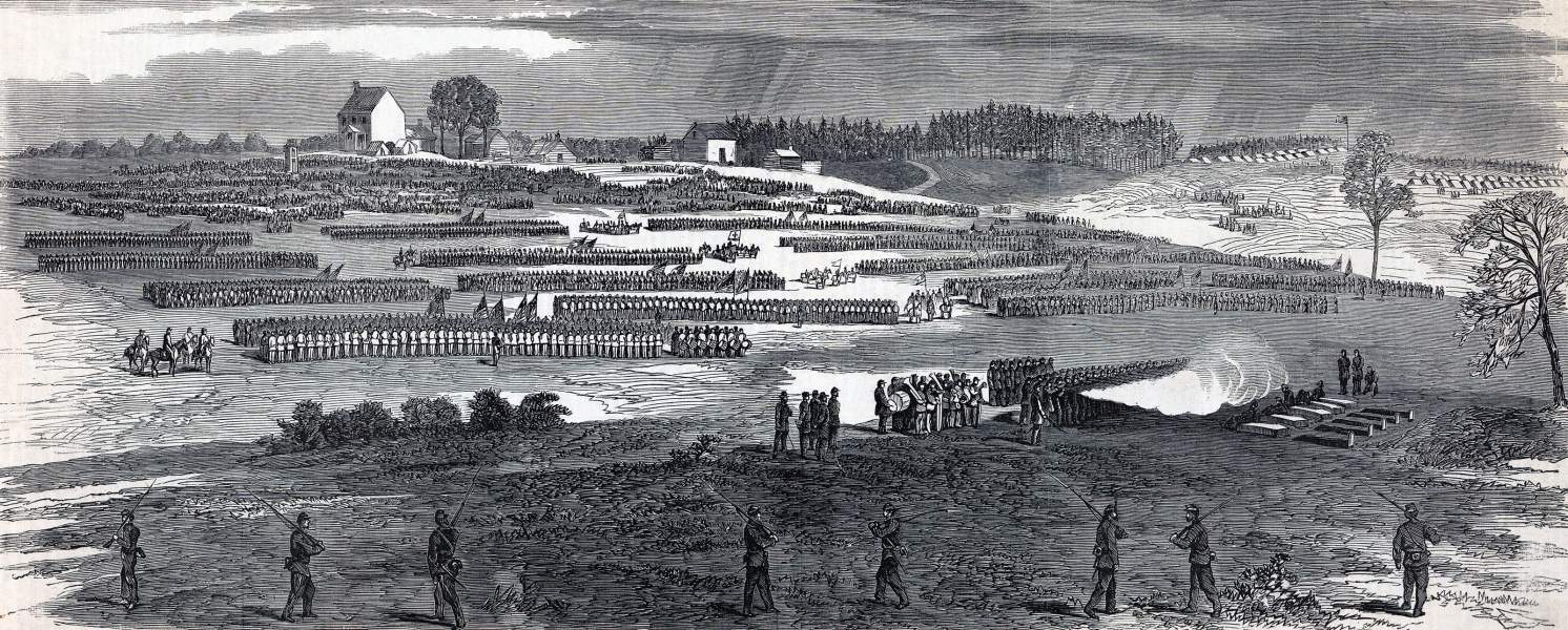 Execution of five V Corps deserters, Army of the Potomac, Virginia, August 29, 1863, artist's impression, zoomable image