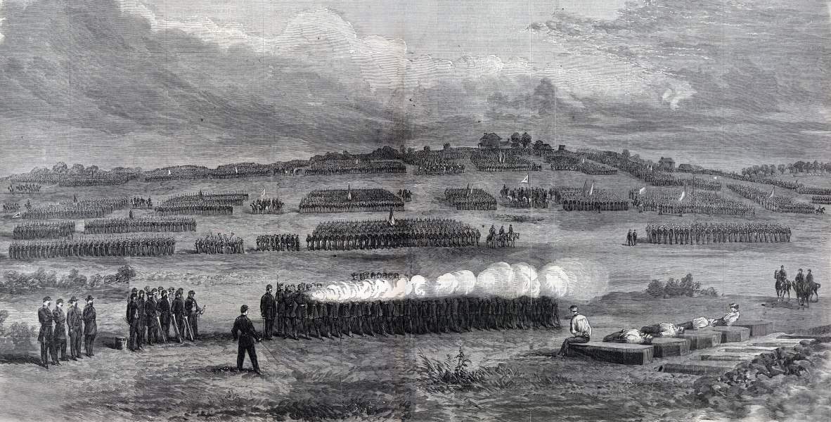 Execution of five 118th Pennsylvania deserters, Beverly Ford, Virginia, August 29, 1863, artist's impression, zoomable image