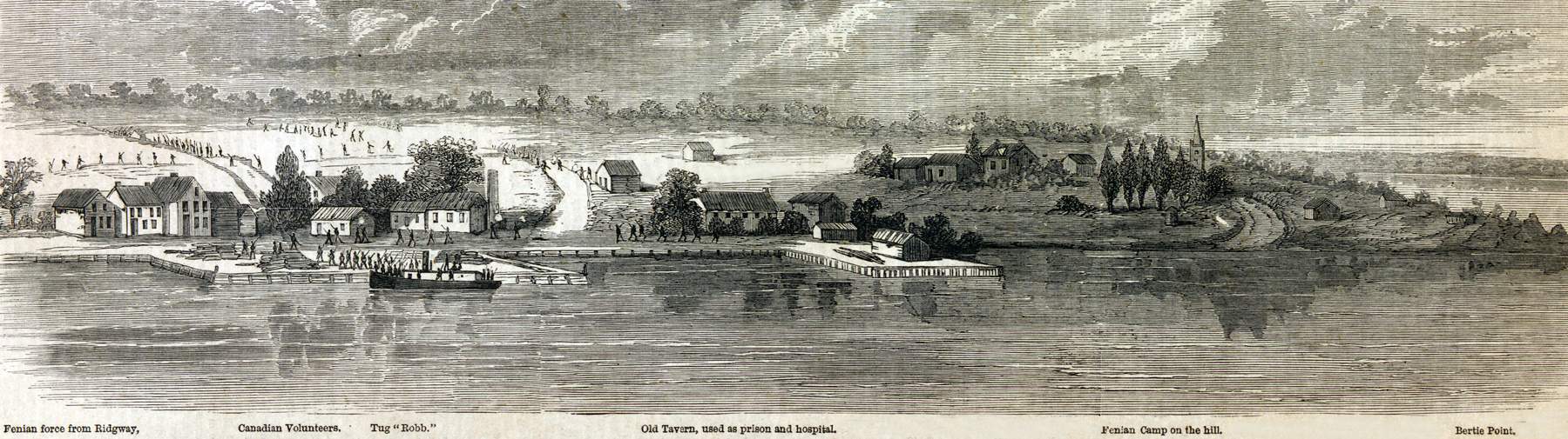 Battle of Waterloo Ferry, Fort Erie, Ontario, Canada, June 2, 1866, artist's impression