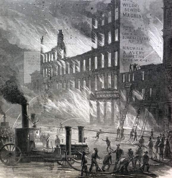 Destructive downtown fire, Cincinnati, Ohio, March 22, 1866, artist's impression