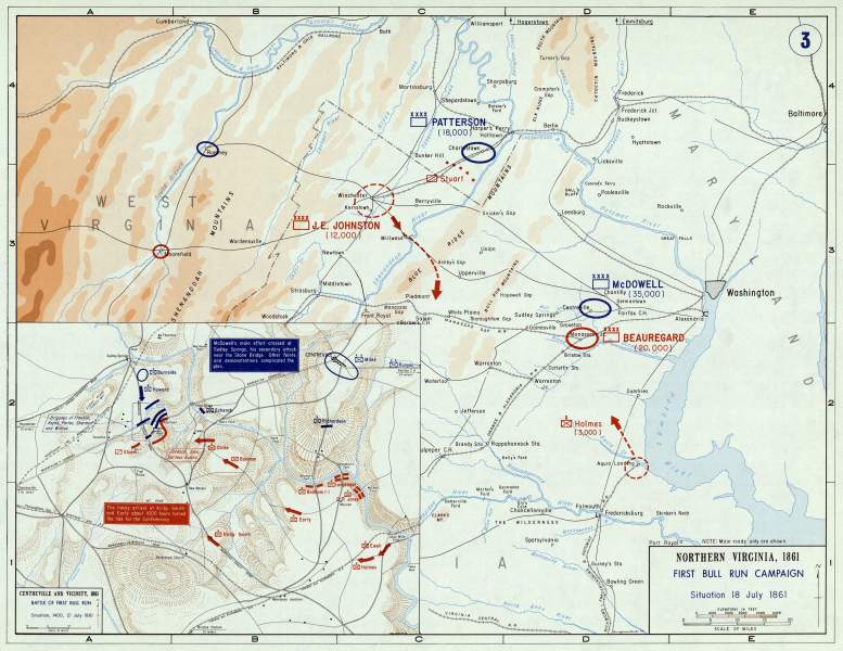 First Bull Run Campaign, July 1861, campaign and battle map, zoomable image