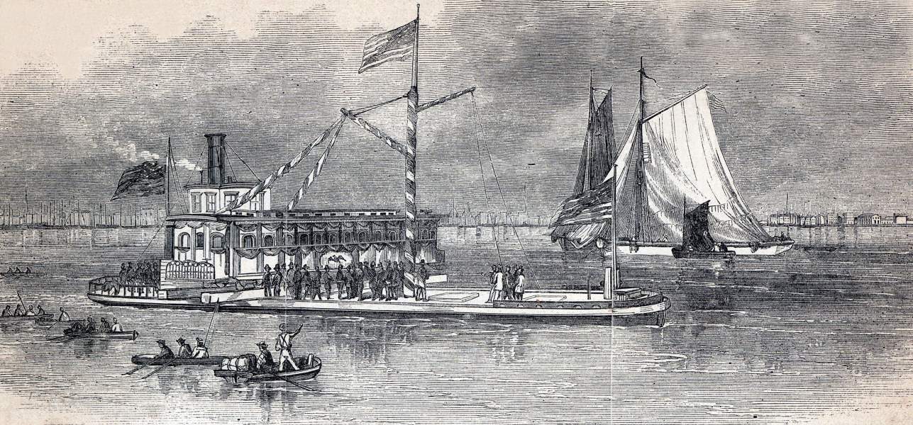 President Lincoln's funeral car crossing from Jersey City to New York, April 24, 1865, artist's impression, zoomable image