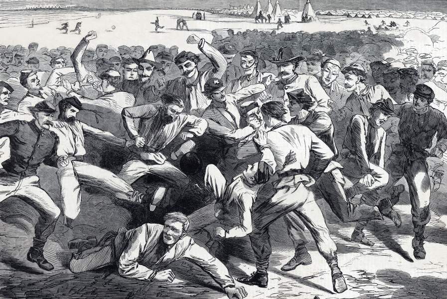 Winslow Homer, "Holiday in Camp - Soldiers Playing 'Football'," Harper's Weekly Magazine, July 15, 1865, zoomable image