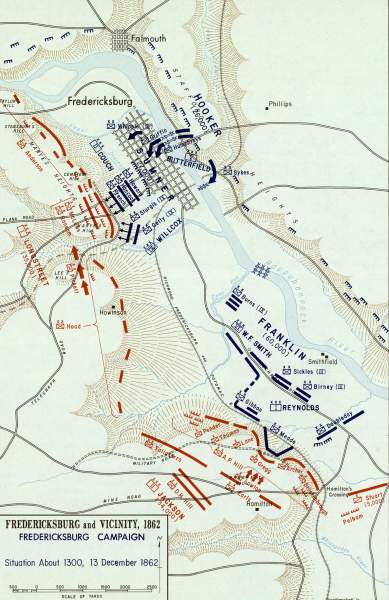 Battle of Fredericksburg, early afternoon, December 13, 1862, battle map, zoomable image