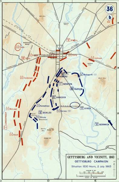 Battle Of Gettysburg Mid Afternoon Of July 2 1863 Campaign Map