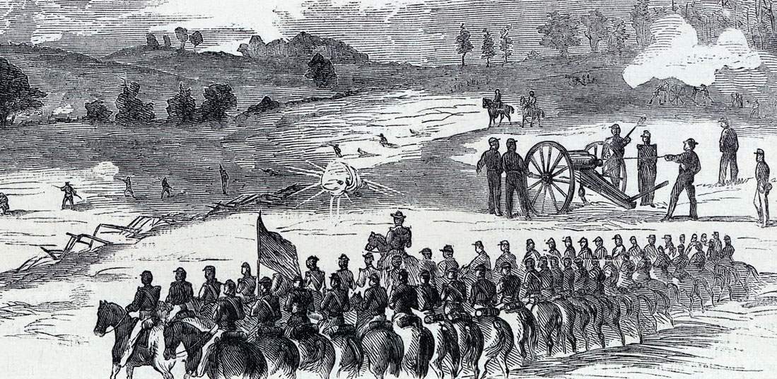 Union cavalry going into action at Culpeper Courthouse, Virginia, September 13, 1863, artist's impression, detail