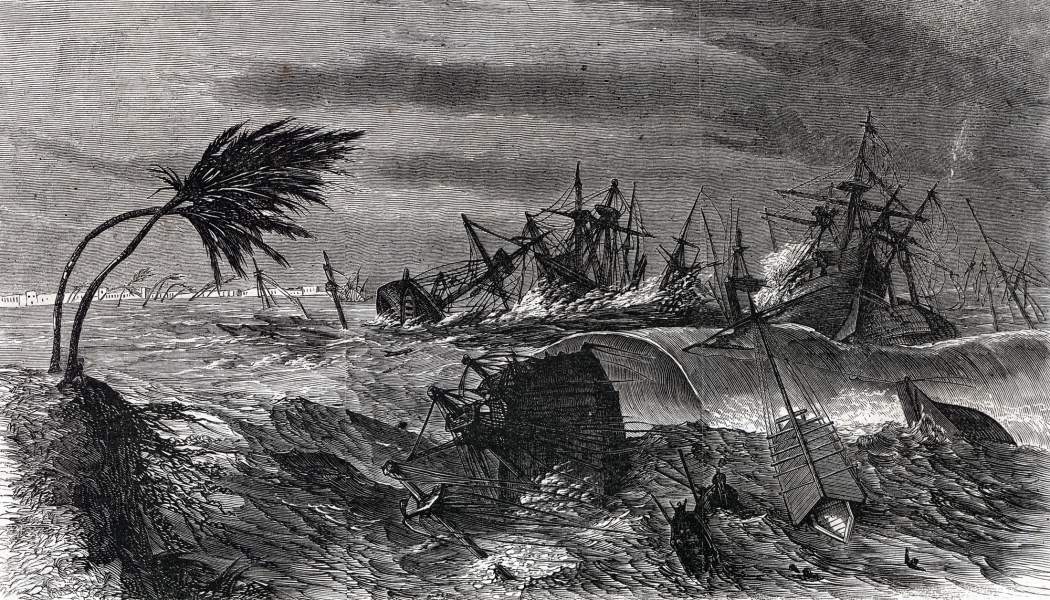 Hurricane, Calcutta, India, October 5, 1864, artist's impression, zoomable image
