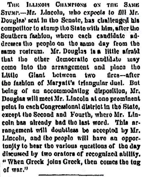 "The Illinois Champions on the Same Stump," New York Herald, July 30, 1858