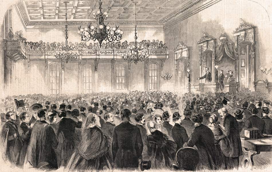 President-Elect Lincoln addresses the Ohio State Legislature, February 13, 1861, artist's impression