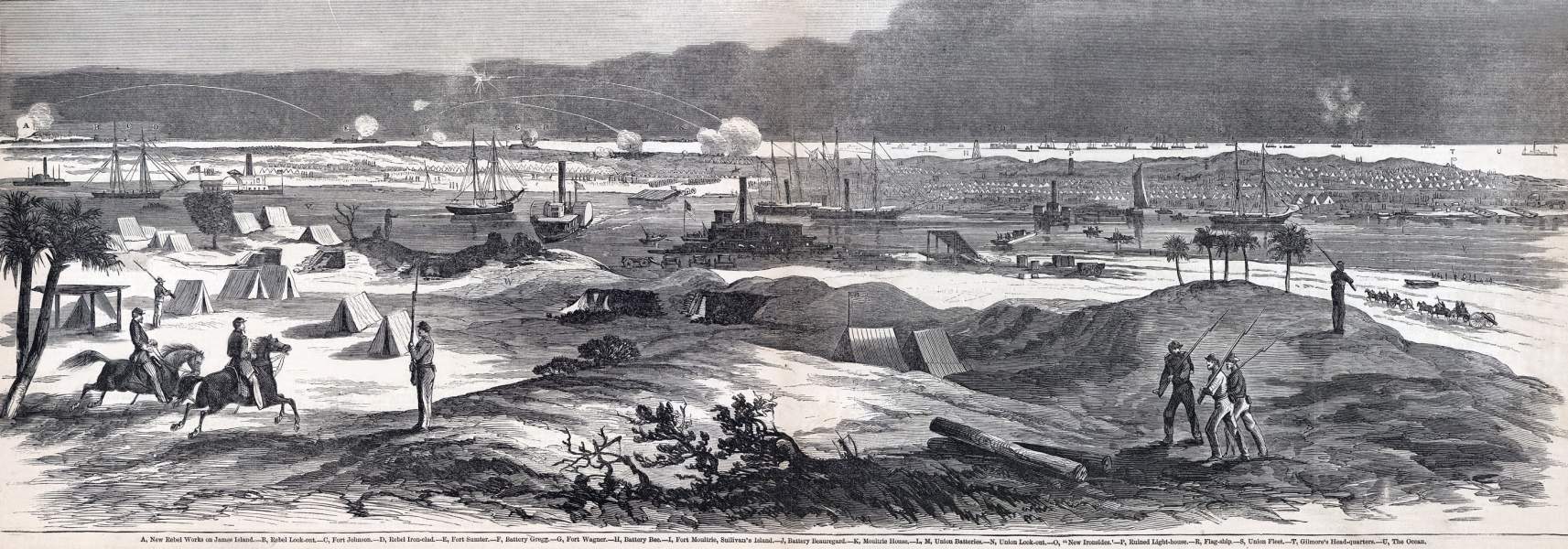 Morris Island, South Carolina, general view, August 1863, artist's impression, zoomable image