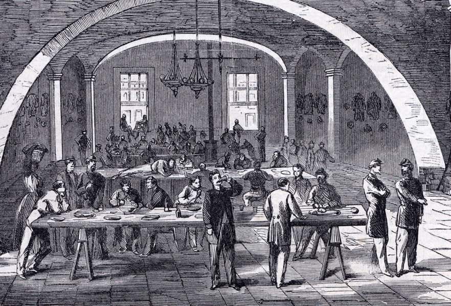 Confederate prisoners held at the Custom House, New Orleans, Louisiana, July 1863, artist's impression, detail