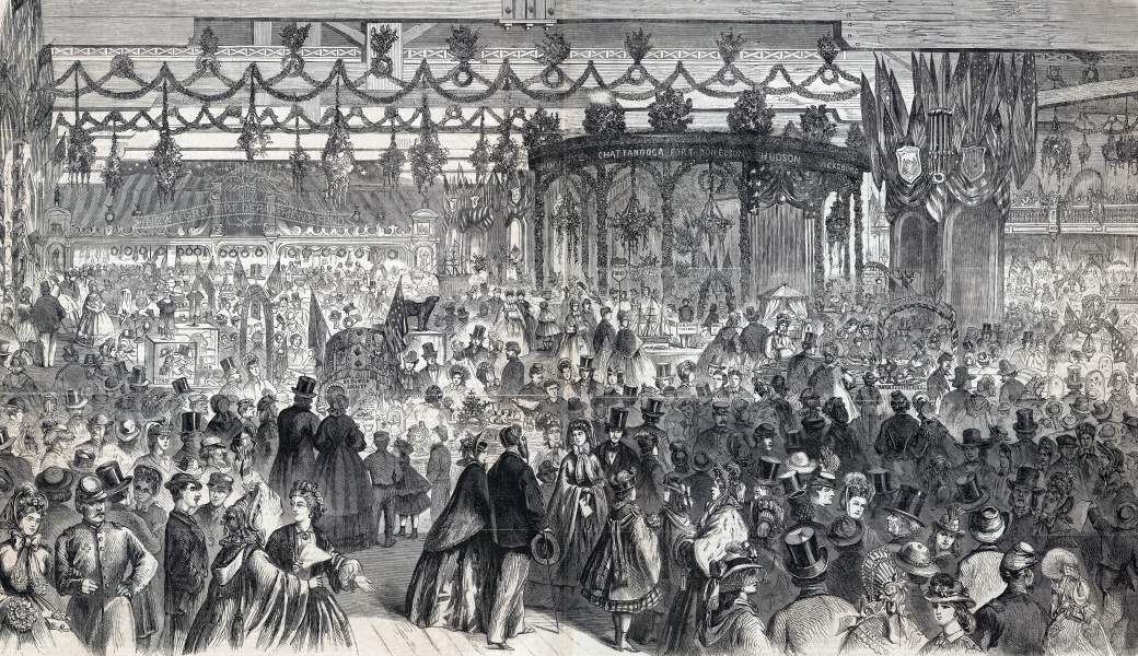 The New York City Metropolitan Sanitary Fair, April 1864, artist's impression, zoomable image
