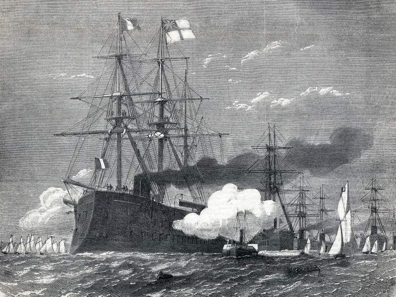French warships attending the Naval Festival at Portsmouth on the English coast, August 1865, artist's impression
