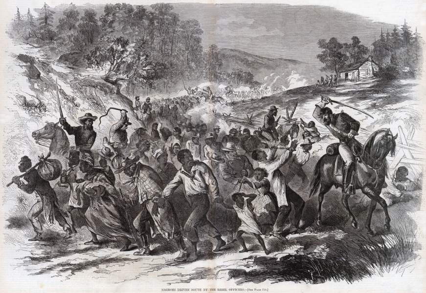Captured African-Americans Being Driven South, artist's impression, November 1862, zoomable image