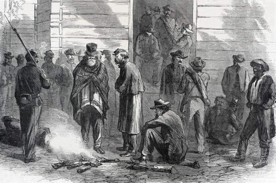 Confederate Prisoners, Virginia, October 1864, artist's impression, zoomable image