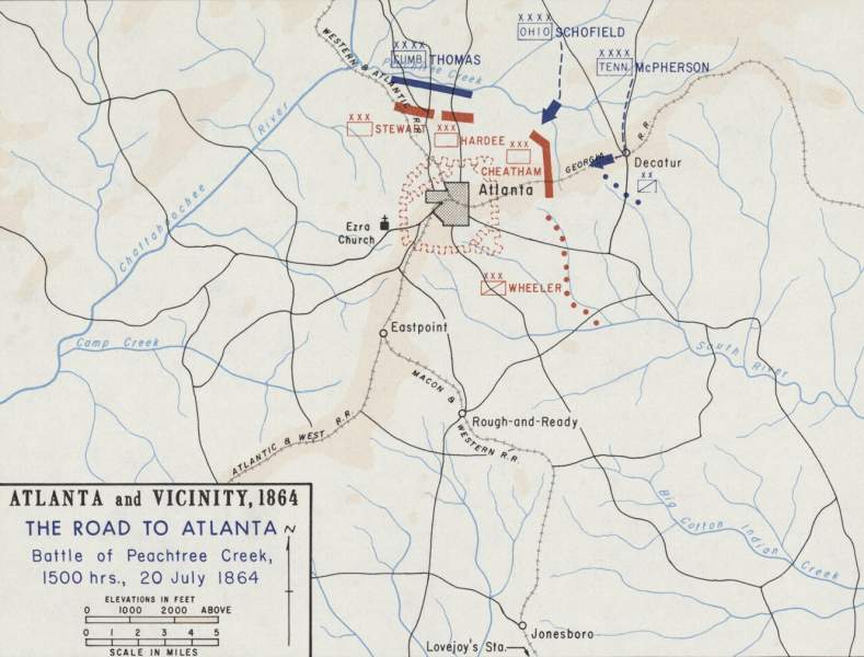 Battle of Peachtree Creek, July 20, 1864, campaign map, zoomable image