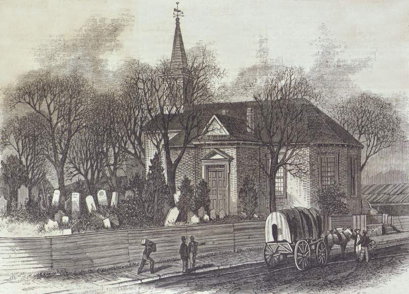 Gloria Dei (Old Swedes' Church), 929 South Water Street, Philadelphia, March 1866, artist's impression