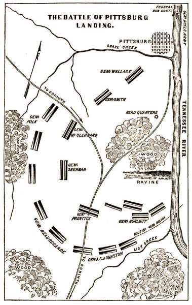 Battle of Pittsburgh Landing, Tennessee, 1862, battle map