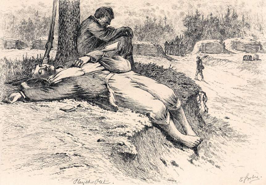 "Played Out," Edwin Forbes, copper plate etching, 1876