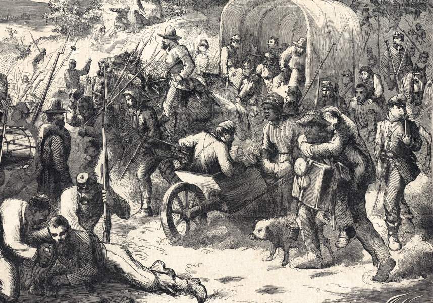 "General Sherman's Rearguard," Thomas Nast, April 1864, zoomable image, detail